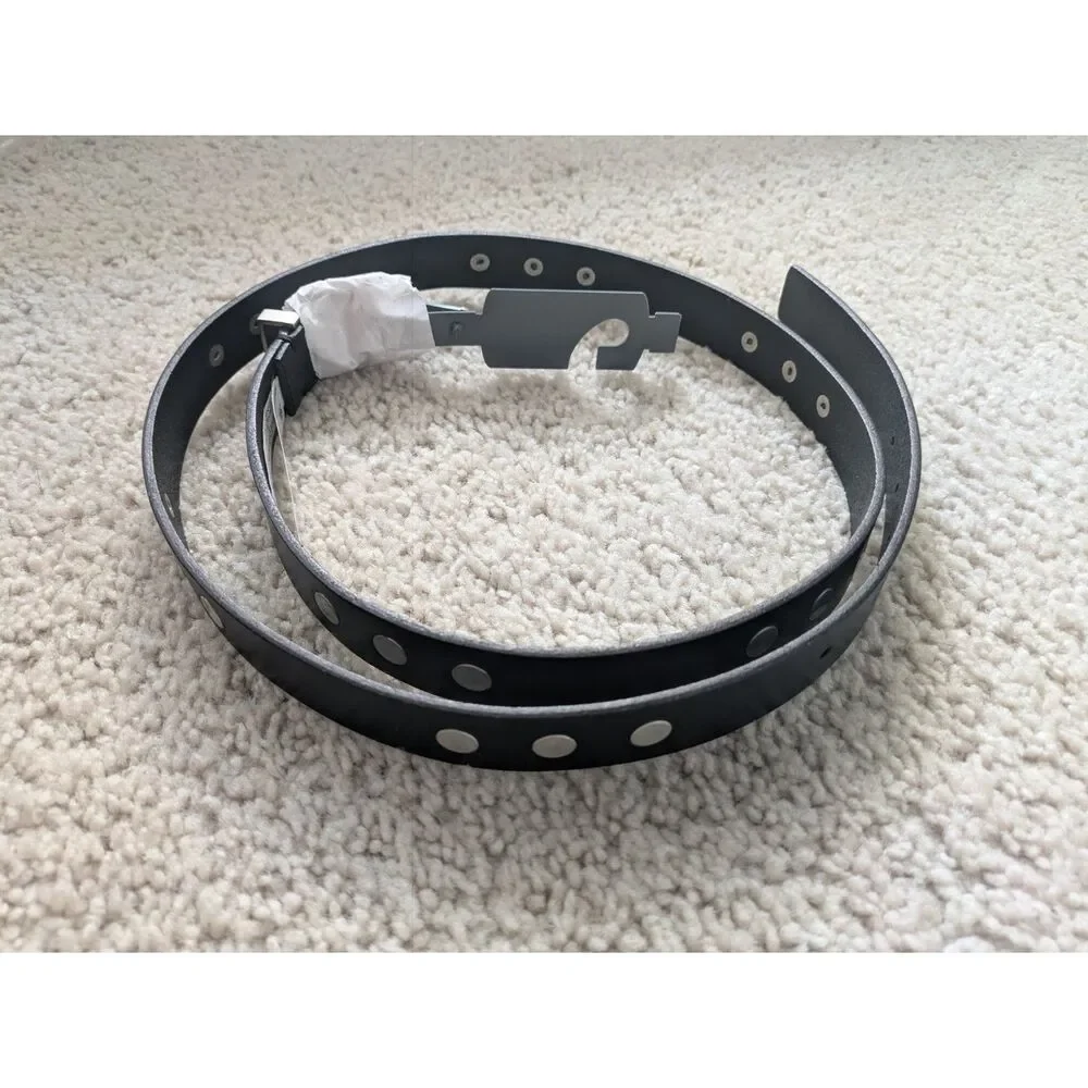 NWT AllSaints Black Punk 25mm Belt w/ Flat Silver Studs Sz L